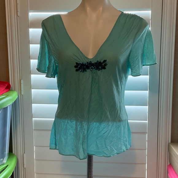The Limited Aqua V-Neck Blouse with Embellishments - Picture 1 of 9